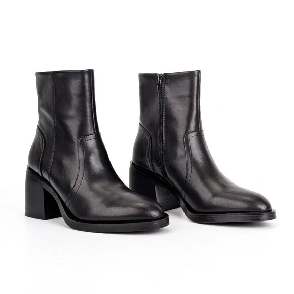 Steve Madden Phillie Boots Black Leather Block Heel Women's Size 6.5 NEW - Picture 1 of 15